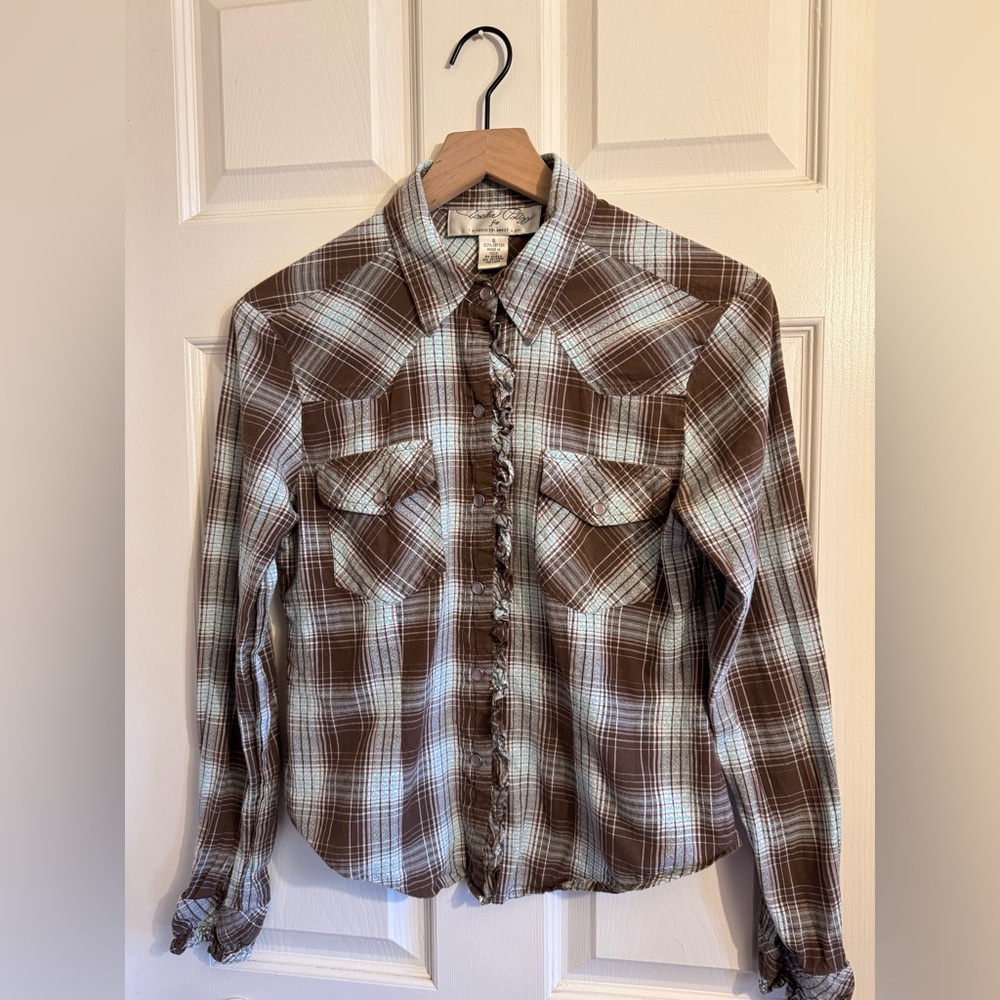 Tasha Polizzi for T.P. Saddle Blanket & Co. Plaid Ruffle Cotton Pearl Snap Small
